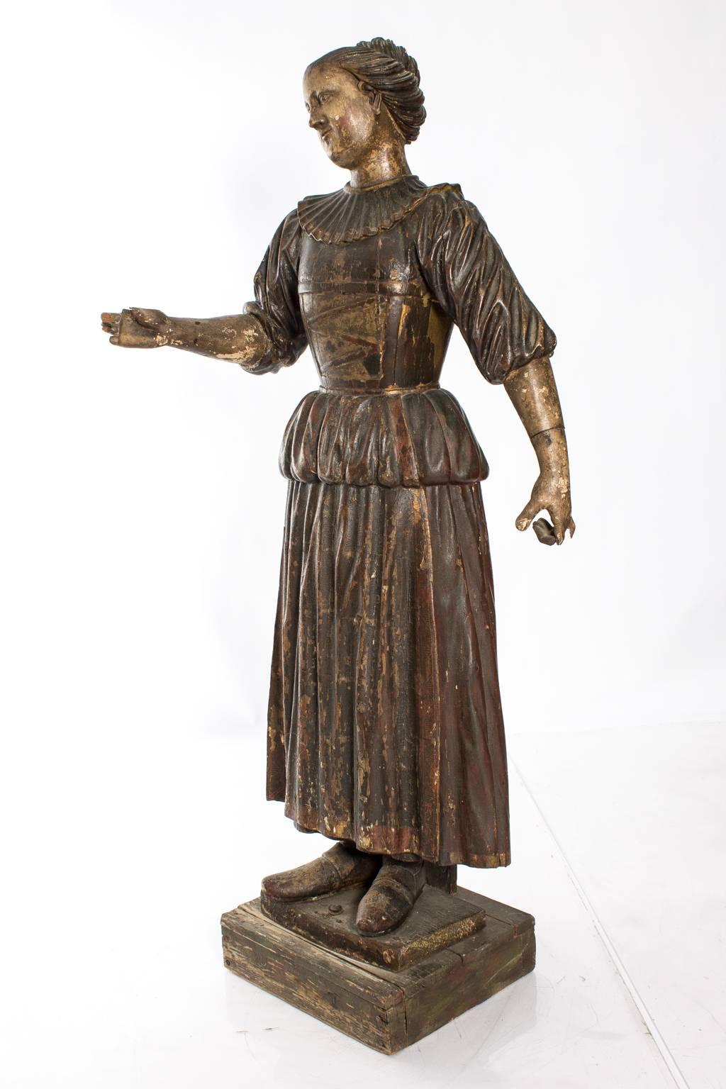 Carved Polychrome Figure In Fair Condition In Stamford, CT