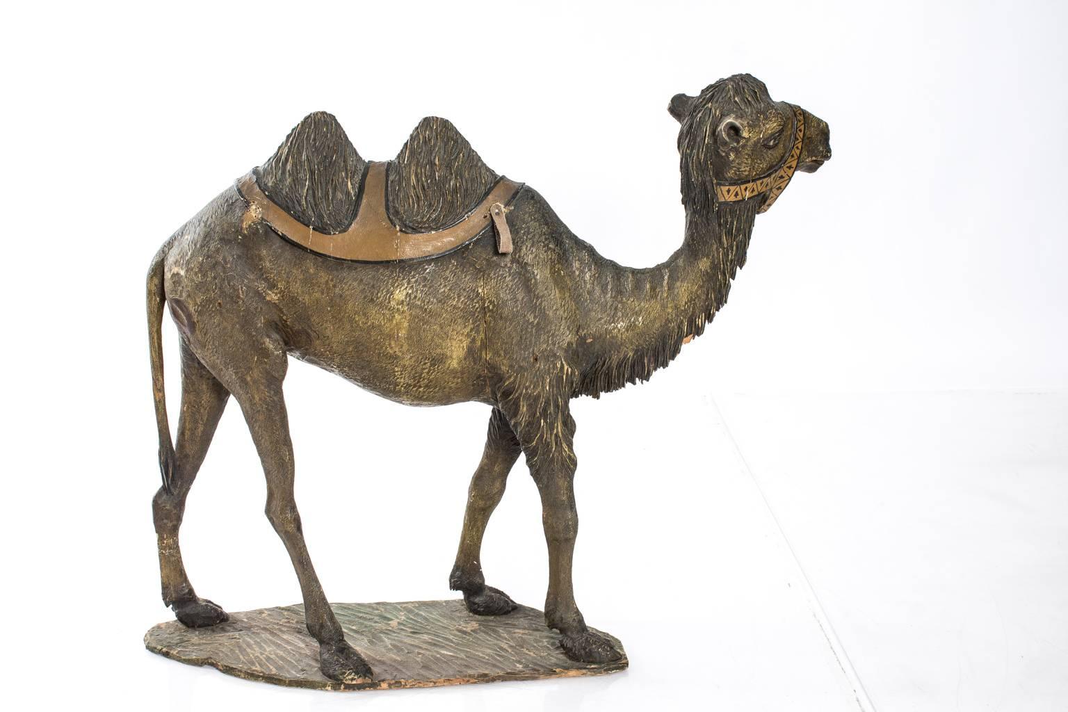 Wooden Camel Statue In Good Condition In Stamford, CT