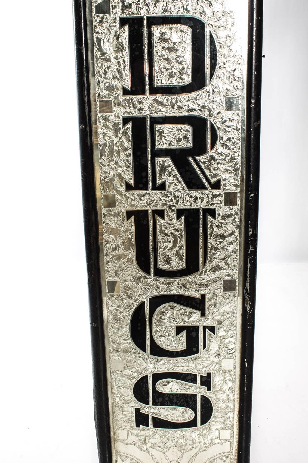 19th century pharmacy reverse painted sign: 