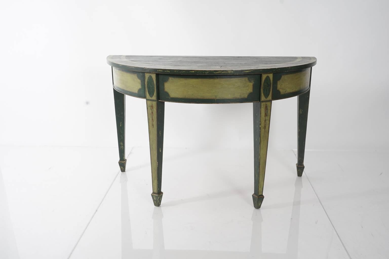 Green Adam's Style Demilune Table In Good Condition In Stamford, CT