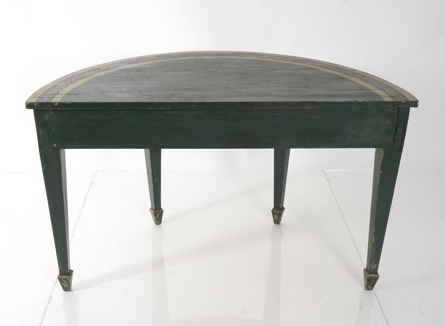 20th Century Green Adam's Style Demilune Table