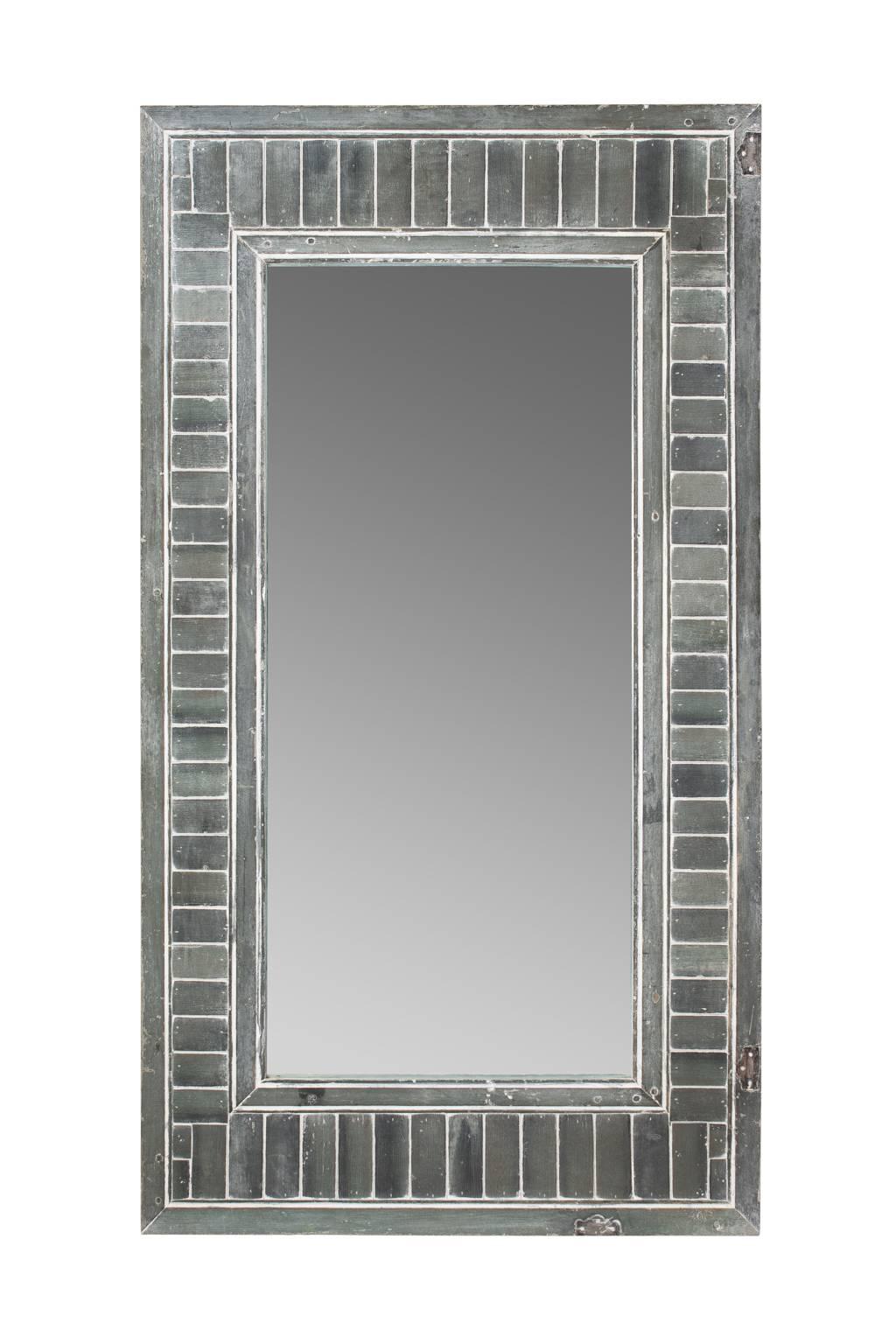 Pair of rectangular mirrors adopted from wooden window shutters.