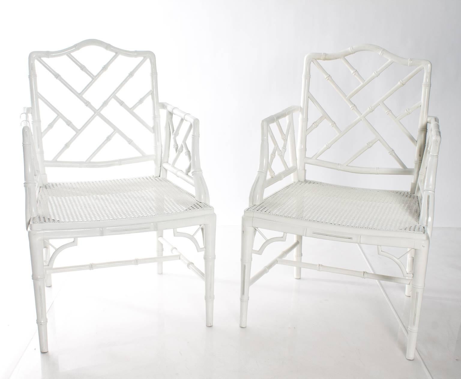 Faux Bamboo Chippendale Style Armchairs In Excellent Condition In Stamford, CT