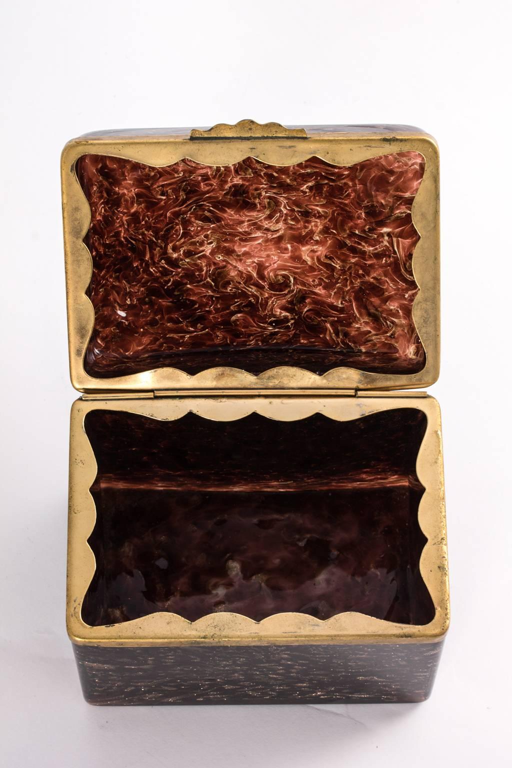 Vintage Murano, tortoise shell glass box with a hinged lid.