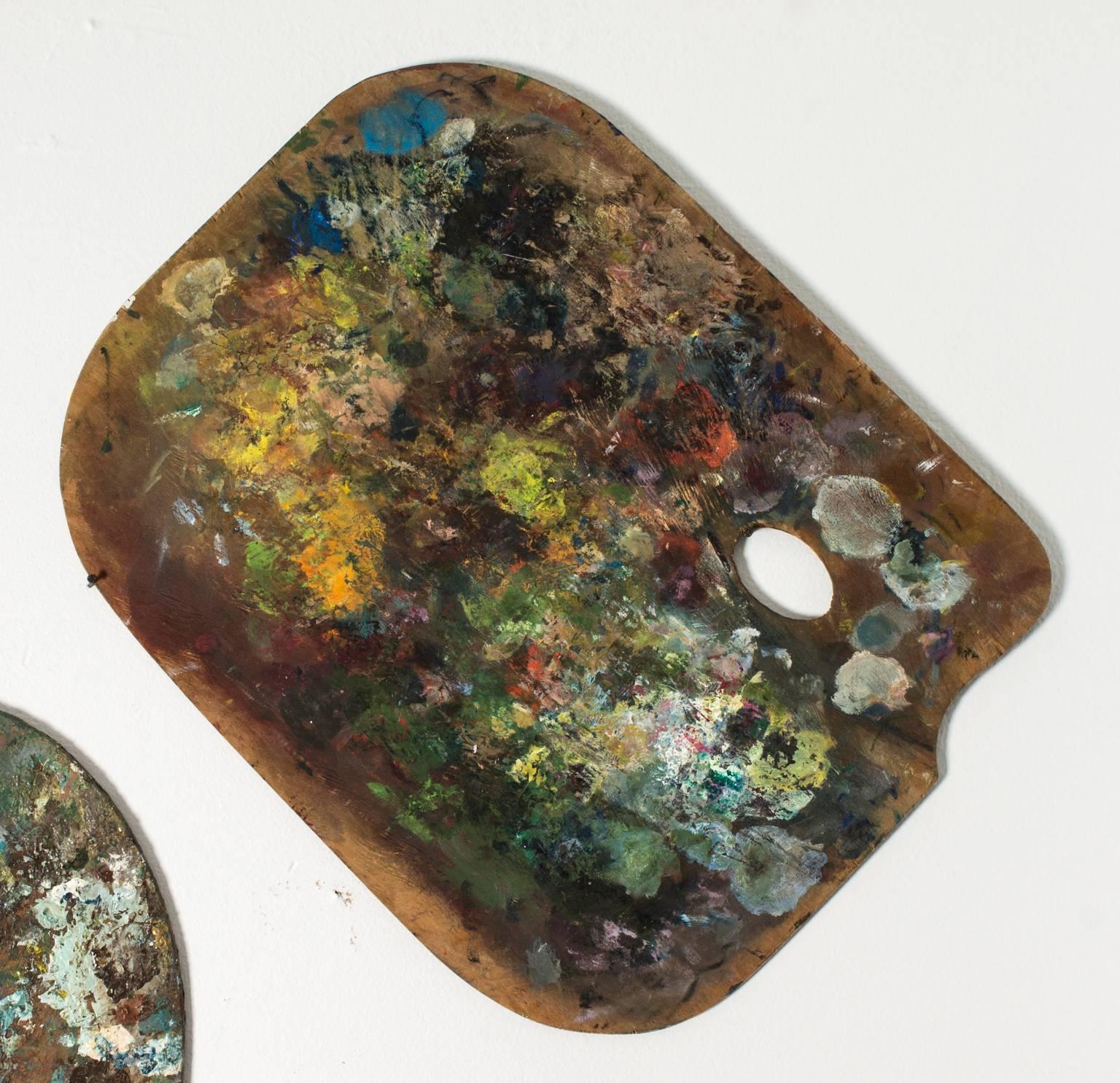 Collection of nine antique and vintage artist palettes. Sizes vary, dimensions listed are for larger palettes.