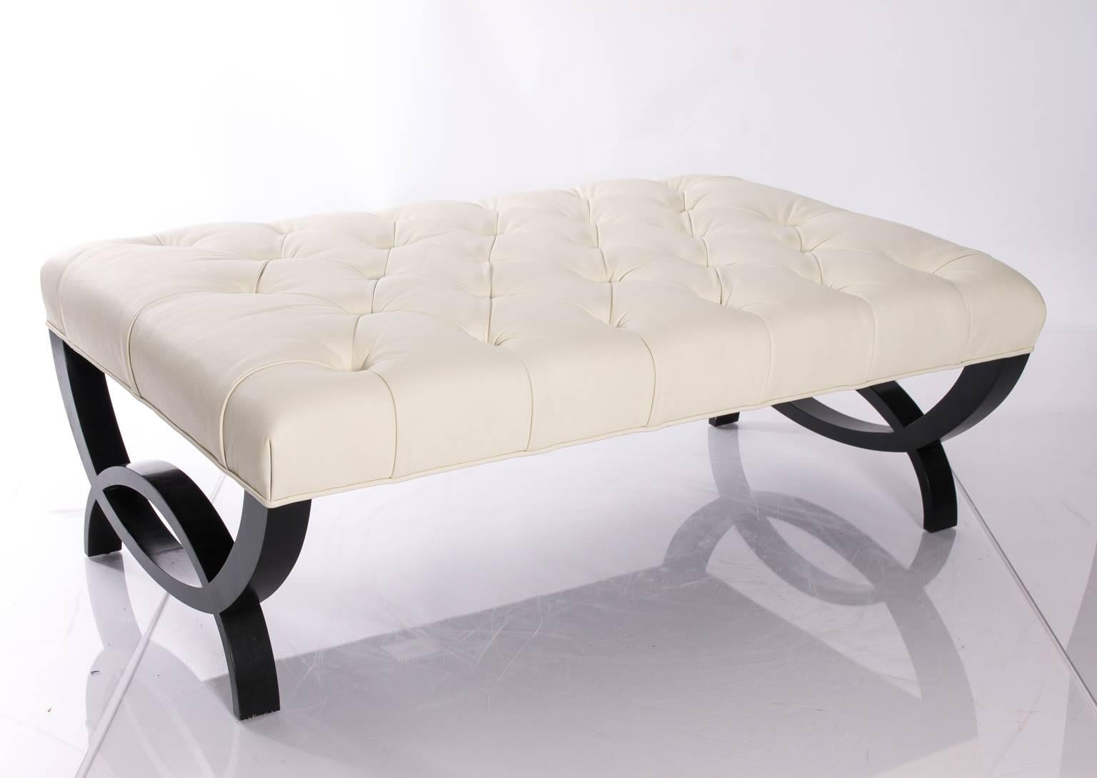 American Tufted Leather Baker Ottoman