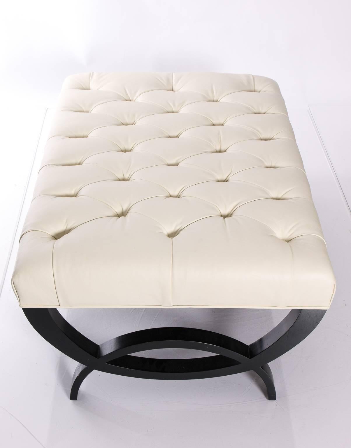 Tufted Leather Baker Ottoman In Good Condition In Stamford, CT