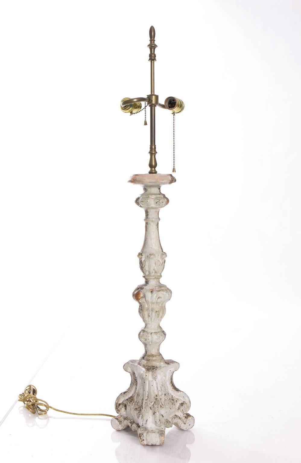 Baroque Silver Giltwood Candlestick Lamps