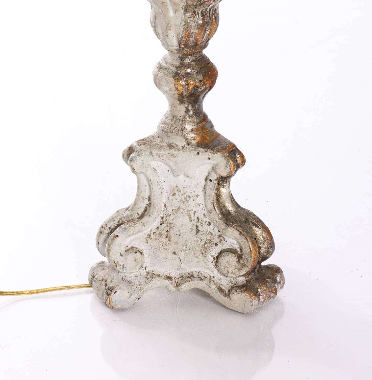 18th Century and Earlier Silver Giltwood Candlestick Lamps