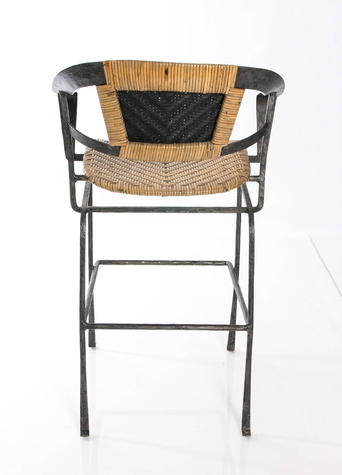 Rattan and Iron Bar Stools In Good Condition In Stamford, CT