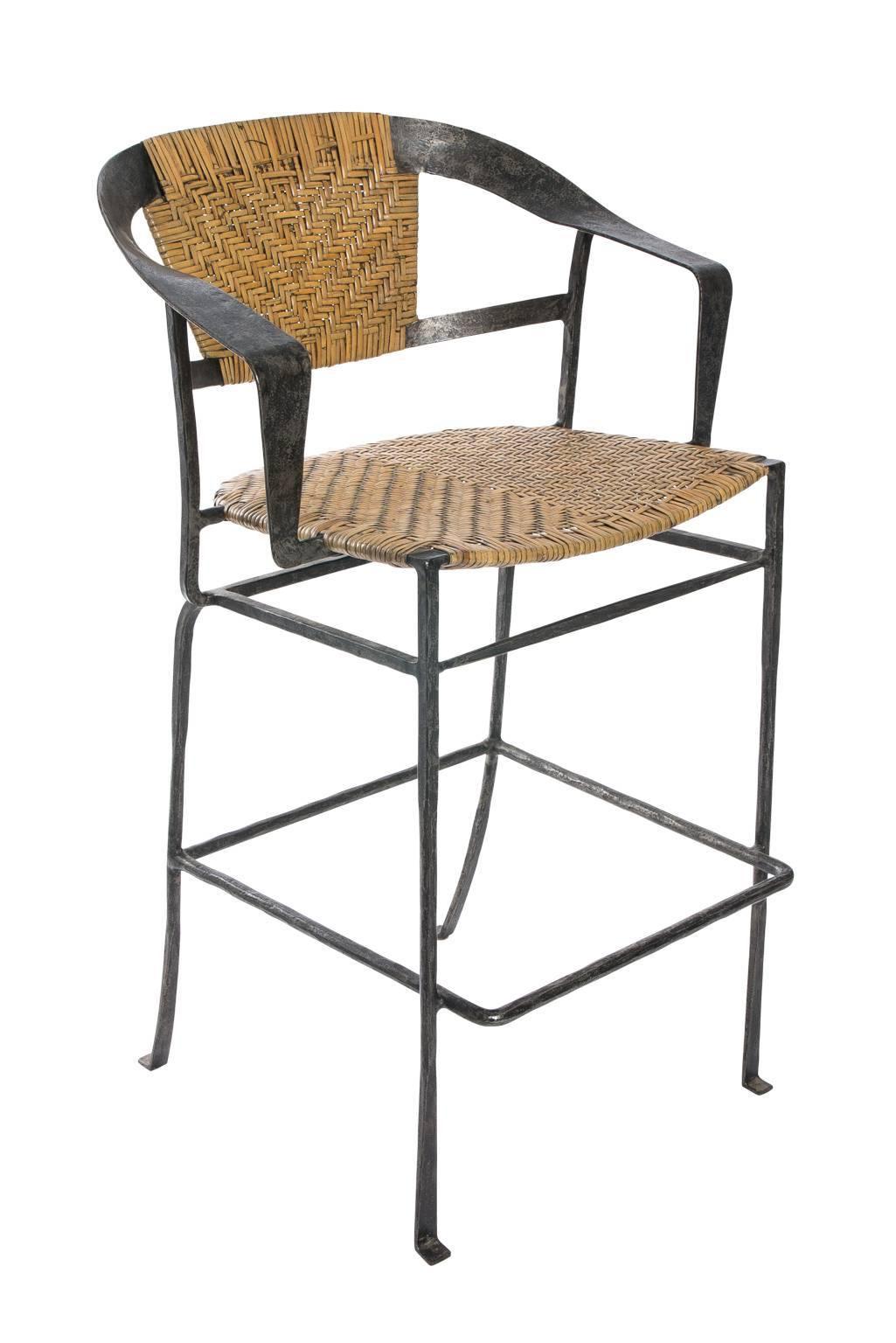 20th Century Rattan and Iron Bar Stools