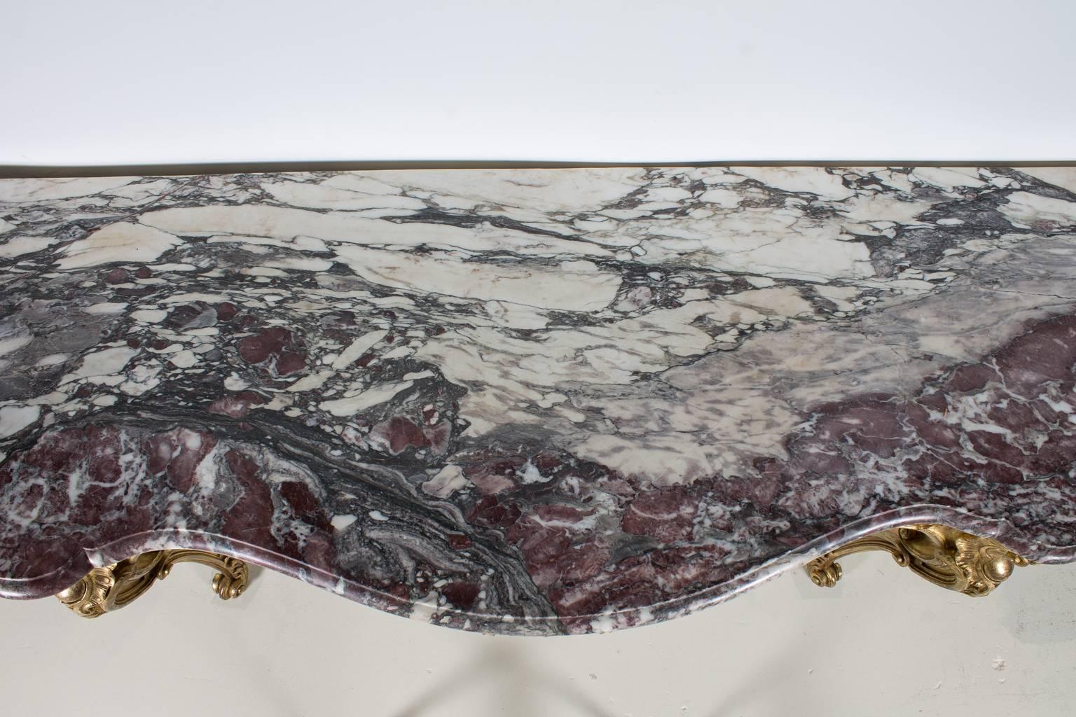 Gold French Marble Top Console For Sale