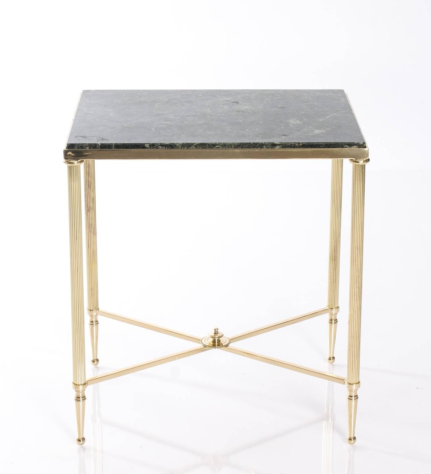 Pair of bronze marble-topped side tables.
 