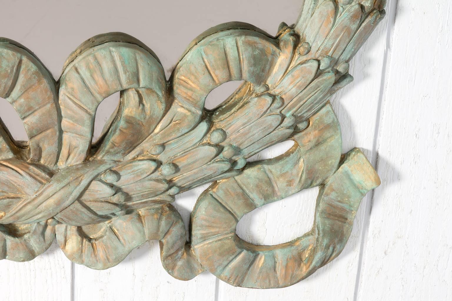 Neoclassical Laurel Wreath Verdigris Mirror For Sale