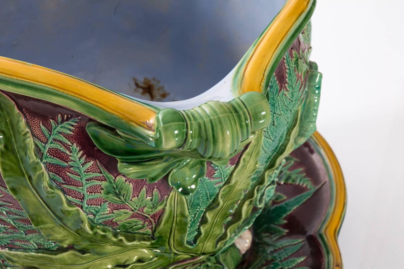 Glazed Minton Majolica Cache Pots and Saucers