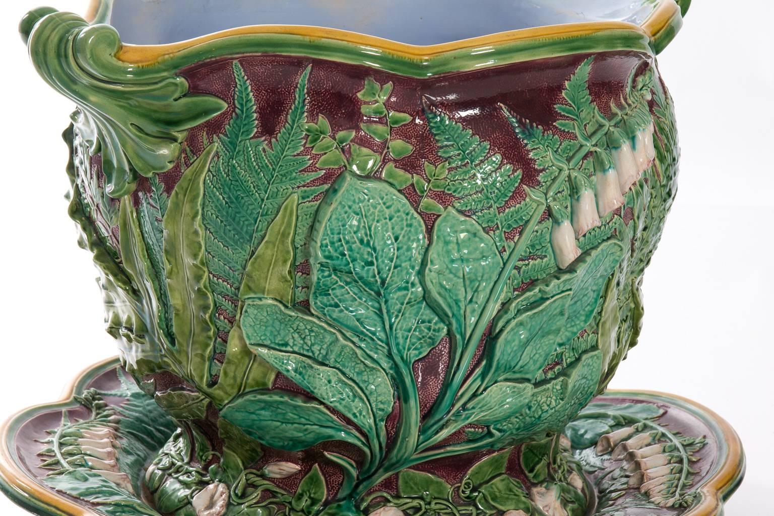 19th Century Minton Majolica Cache Pots and Saucers