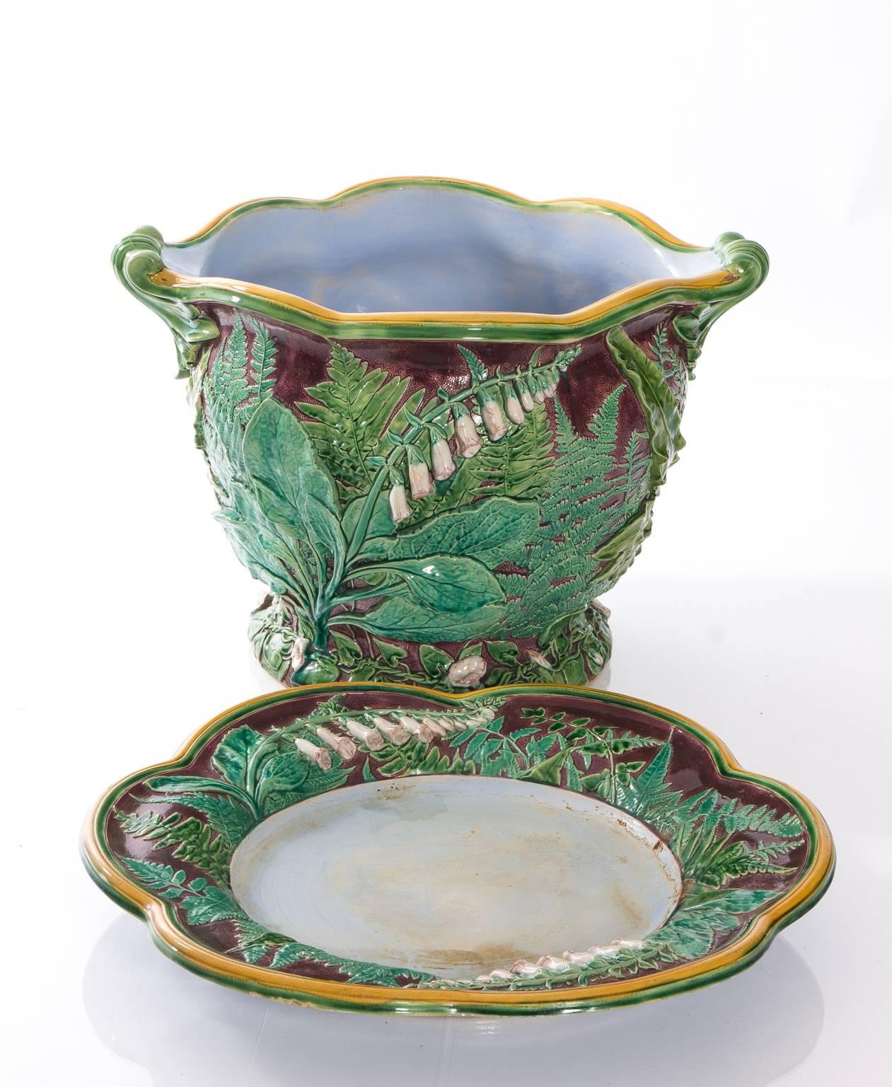 Terracotta Minton Majolica Cache Pots and Saucers