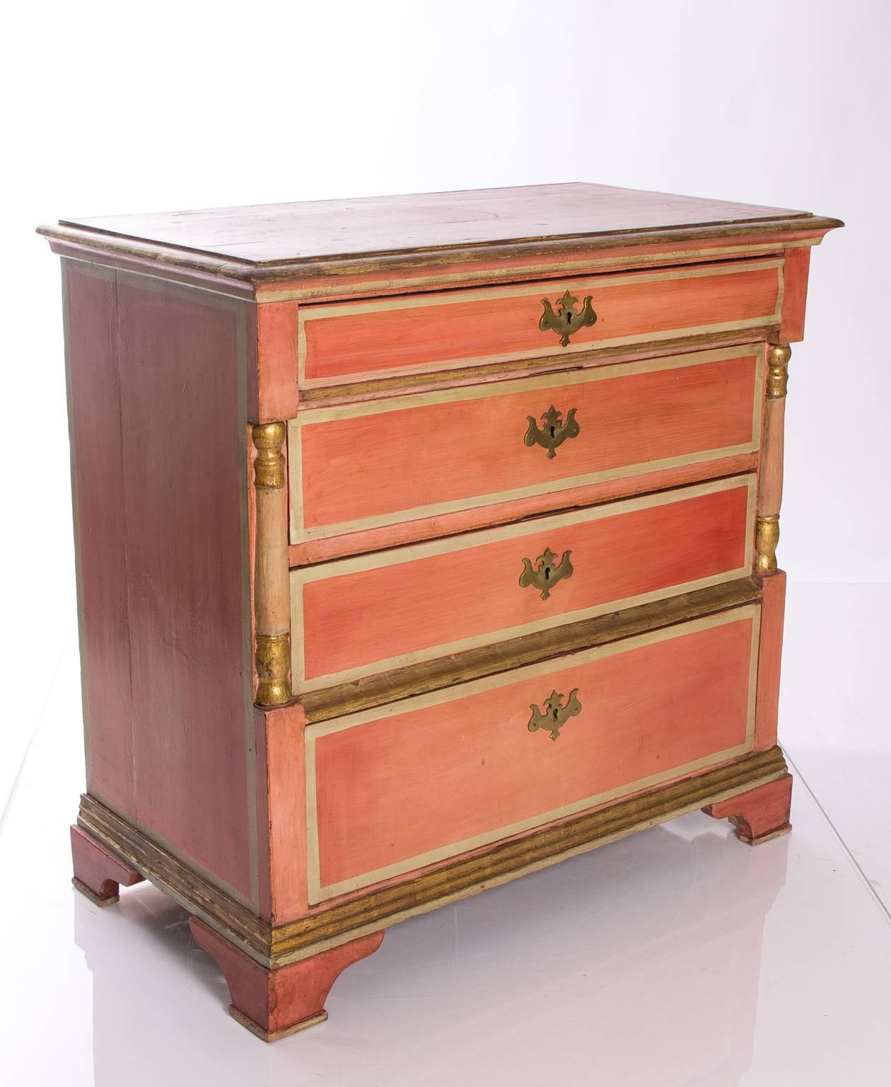 Orange Painted and Gilt Dresser In Good Condition For Sale In Stamford, CT