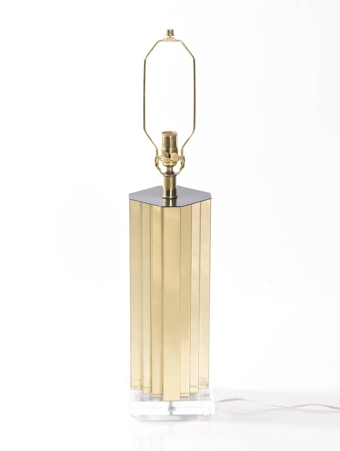 Mid-Century Modern Brass and Lucite Skyscraper Table Lamps For Sale