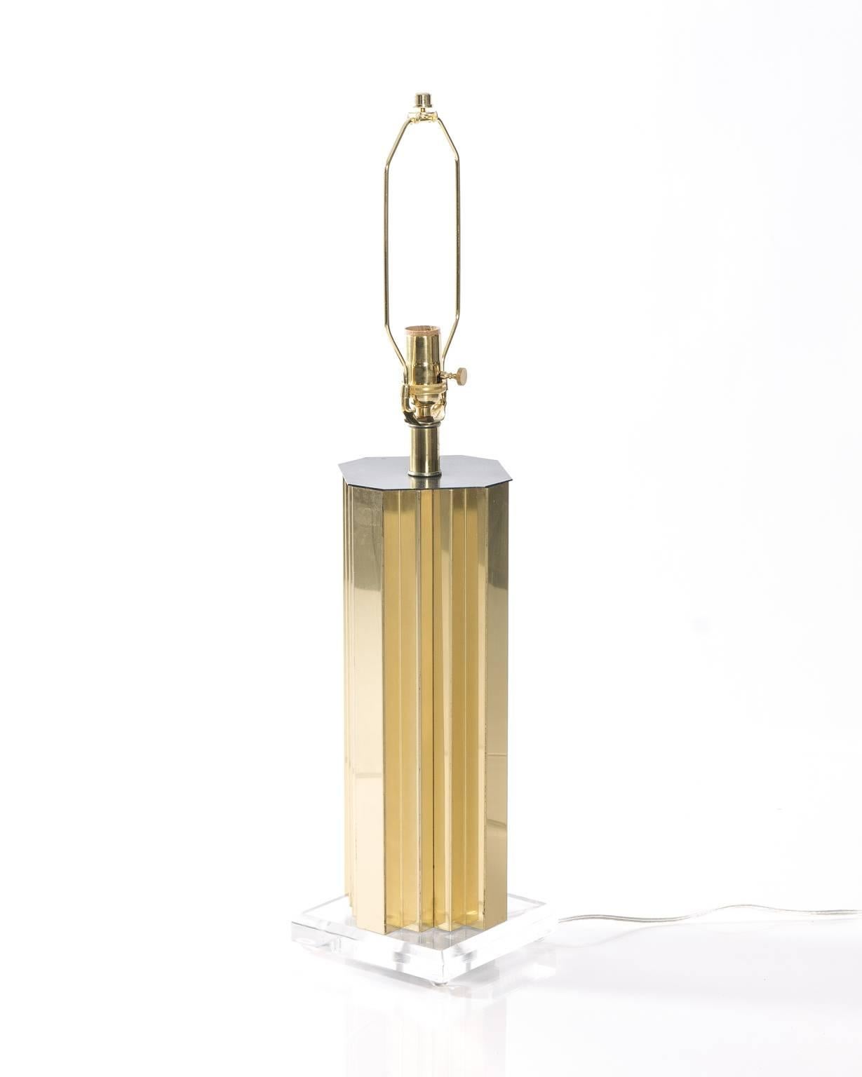 20th Century Brass and Lucite Skyscraper Table Lamps For Sale