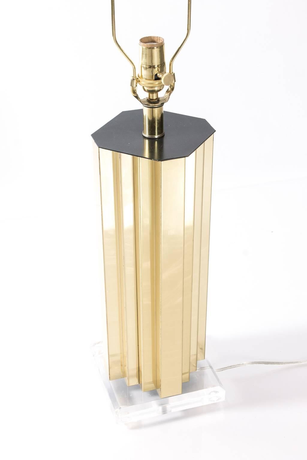 Brass and Lucite Skyscraper Table Lamps For Sale 1