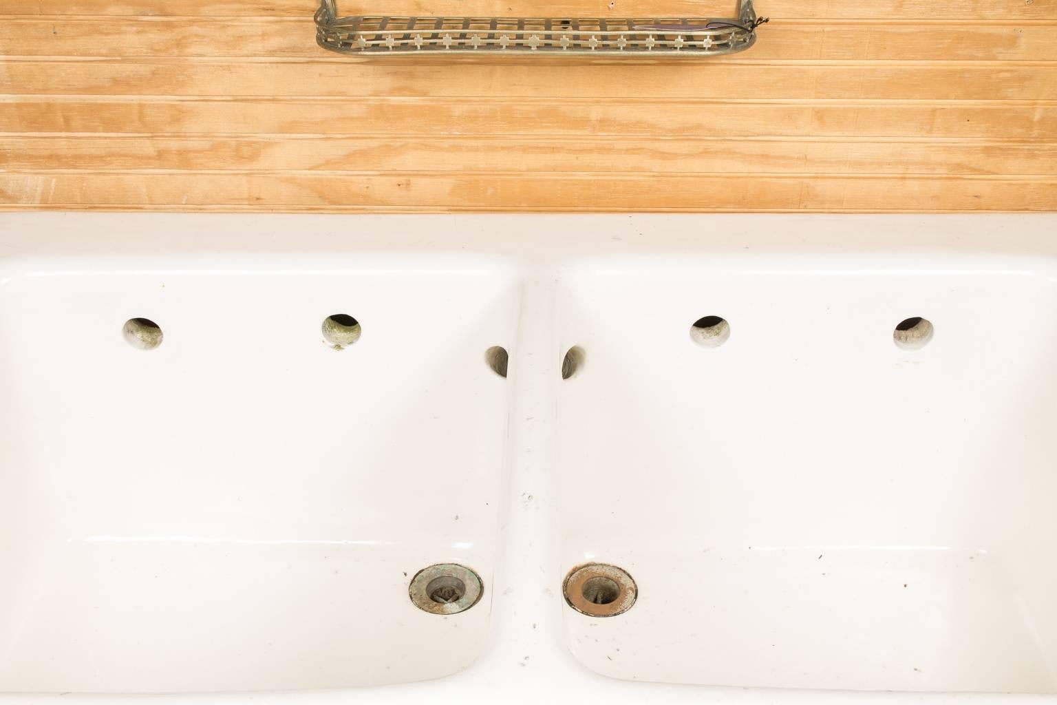 Double earthenware laundry sink. J.L. Mott Earthenware double-bowled laundry sink, circa 1900s.
 