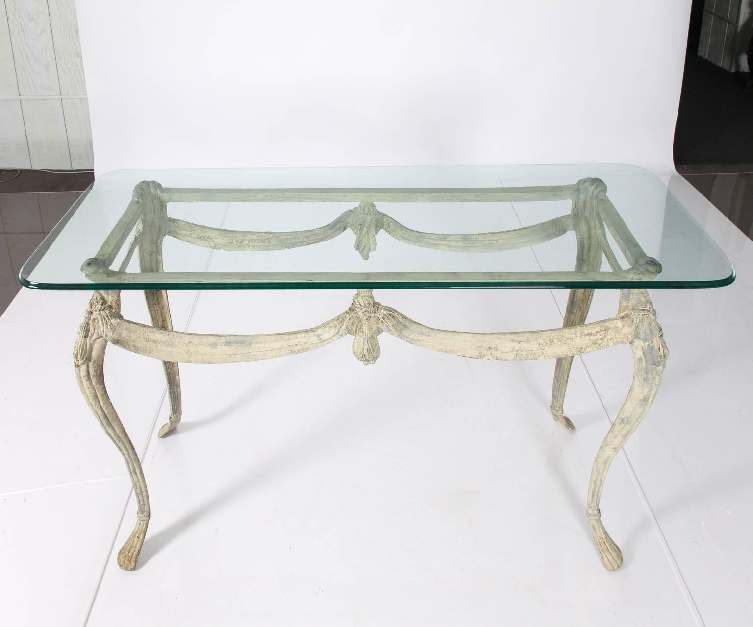 20th Century Louis XV Metal Console with Glass Top