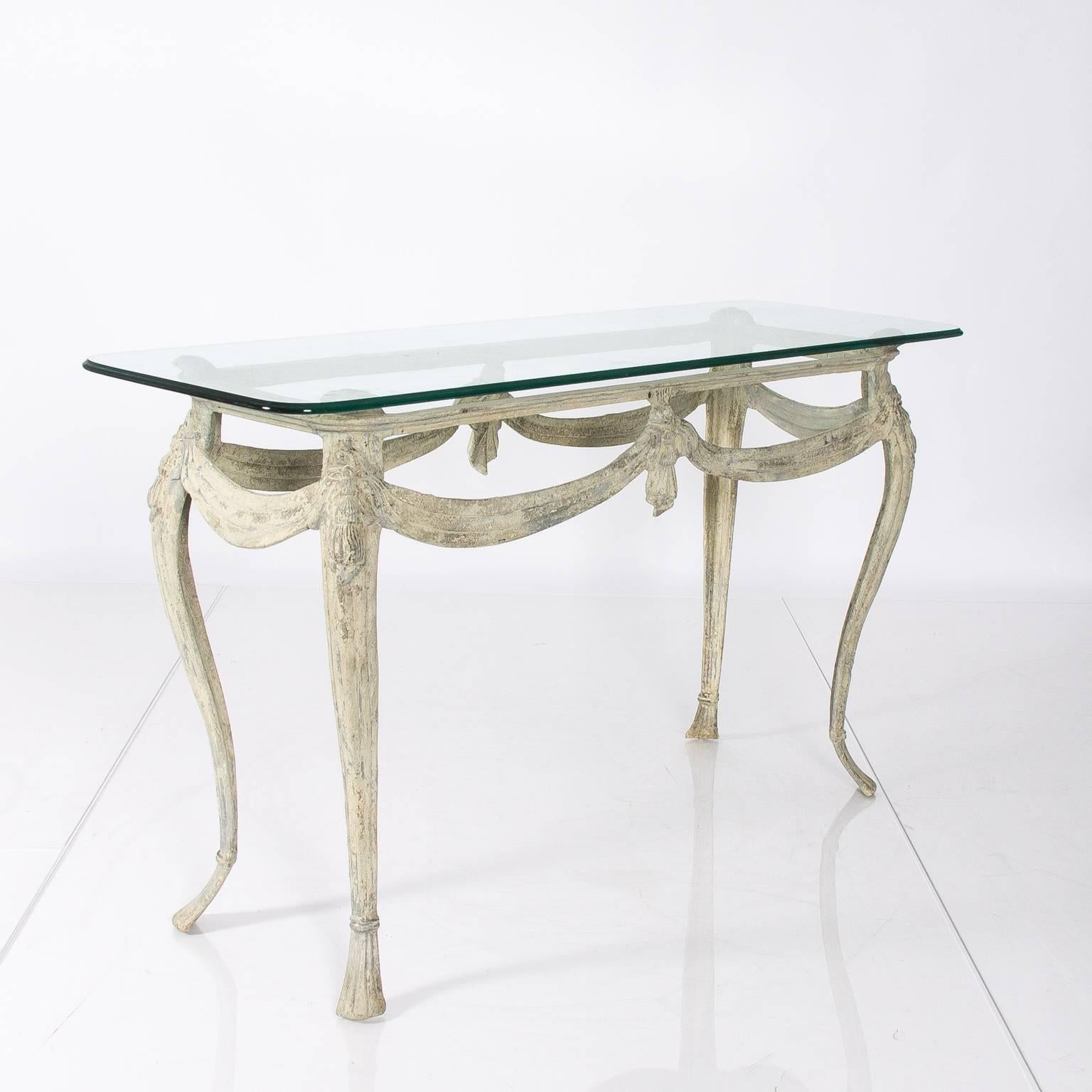 Louis XV Metal Console with Glass Top 1
