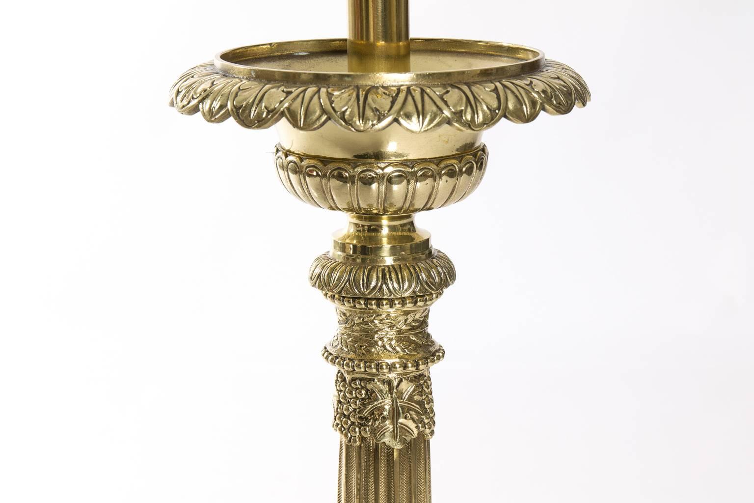 20th Century Pair of English Brass Column Lamps