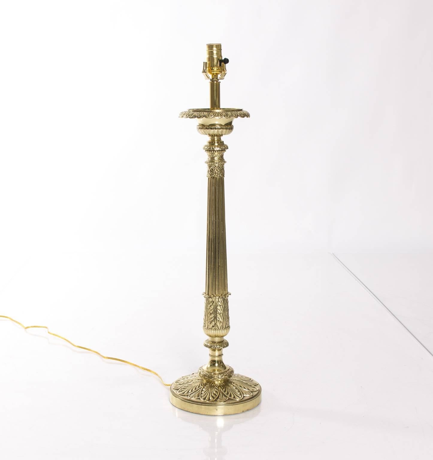 Pair of English Brass Column Lamps 1