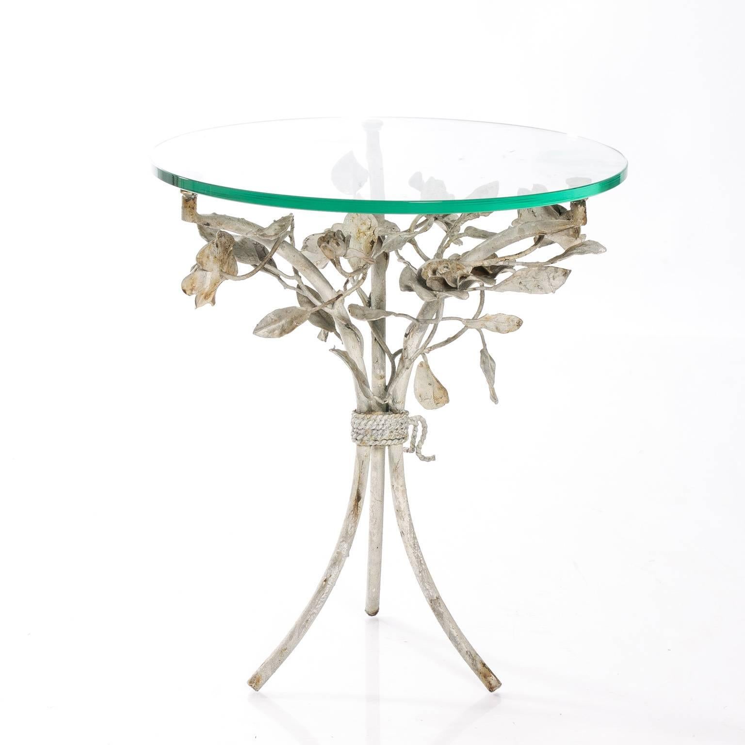20th Century Iron Round Top Glass Side Table For Sale