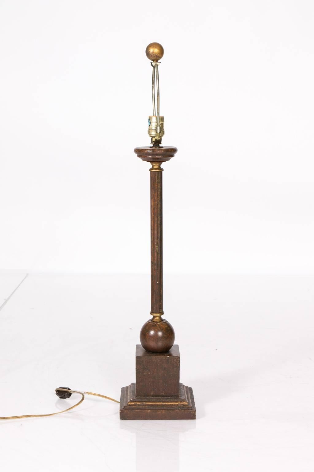 Pair of mid-20th century candlestick column lamps.
   