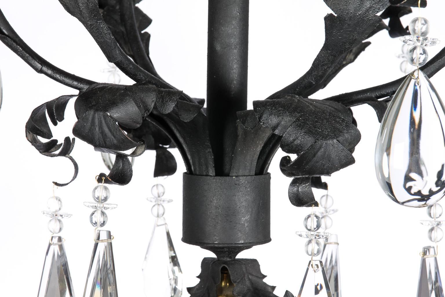 Black and Brass Chandelier with Crystal Drops For Sale 2