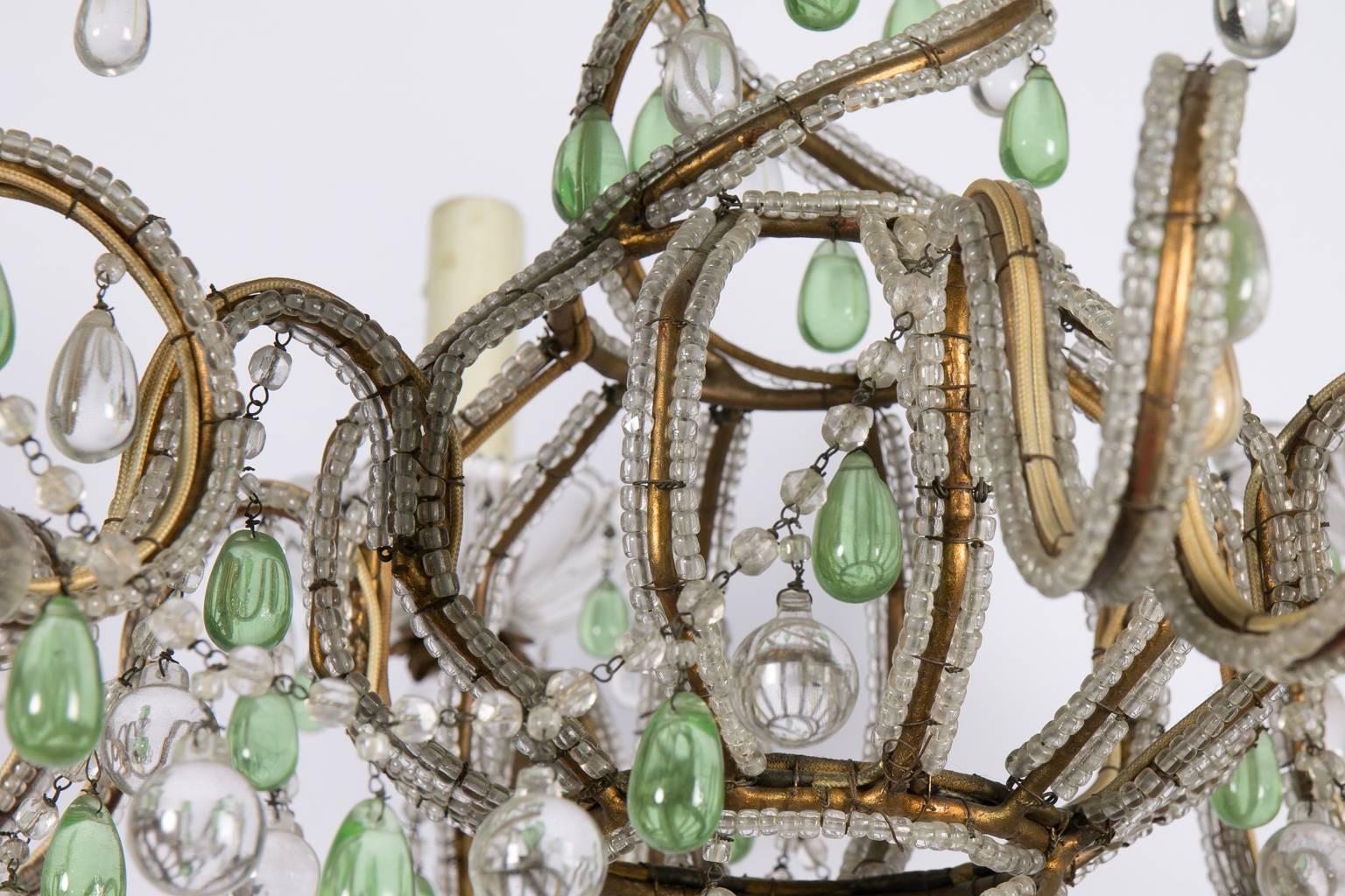 Green and White Six-Light Crystal Chandelier 1