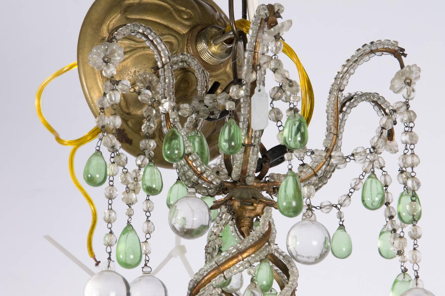 Green and White Six-Light Crystal Chandelier 2