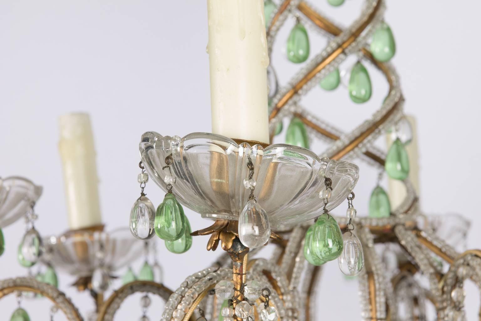 Green and White Six-Light Crystal Chandelier 3