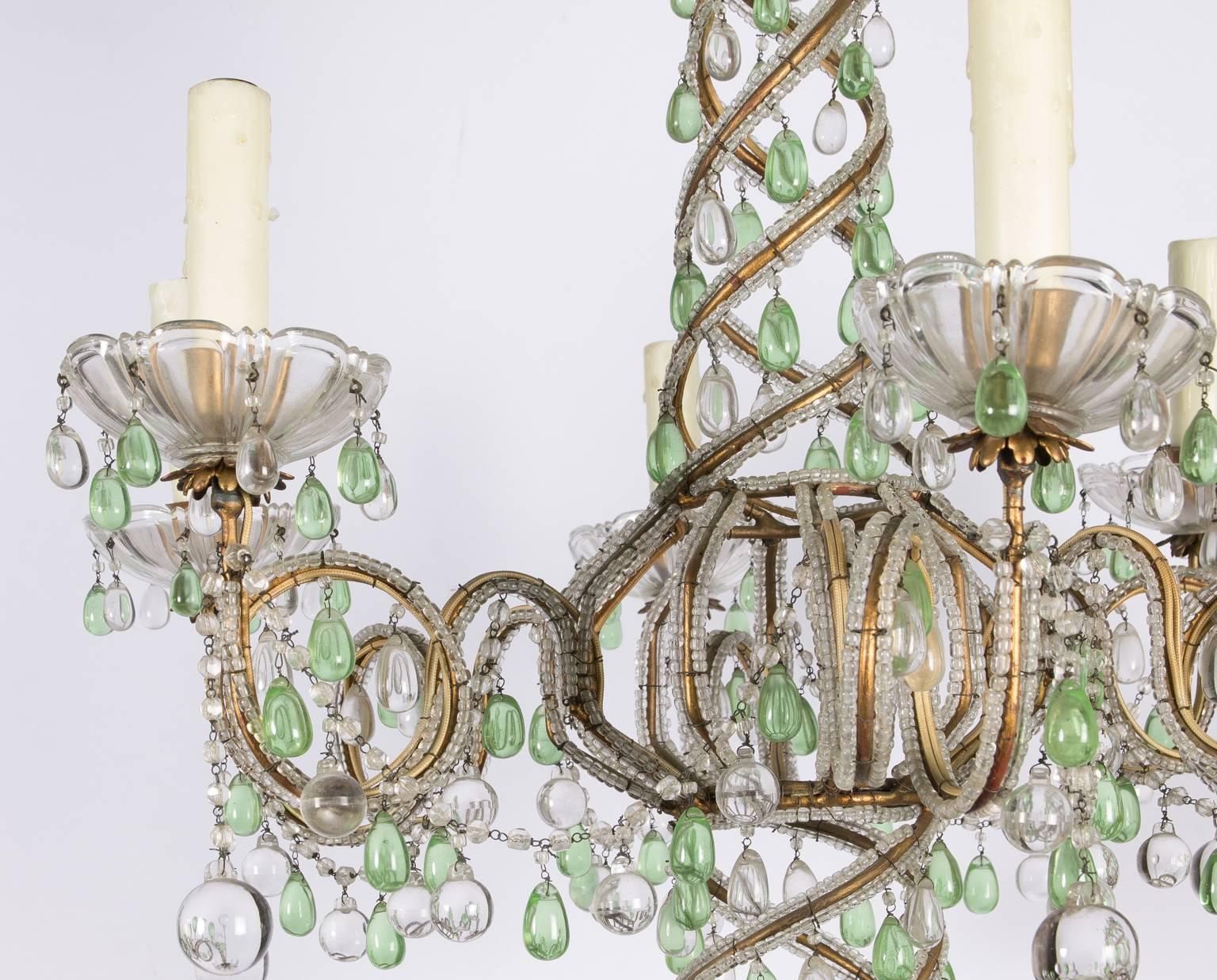 Green and White Six-Light Crystal Chandelier 4