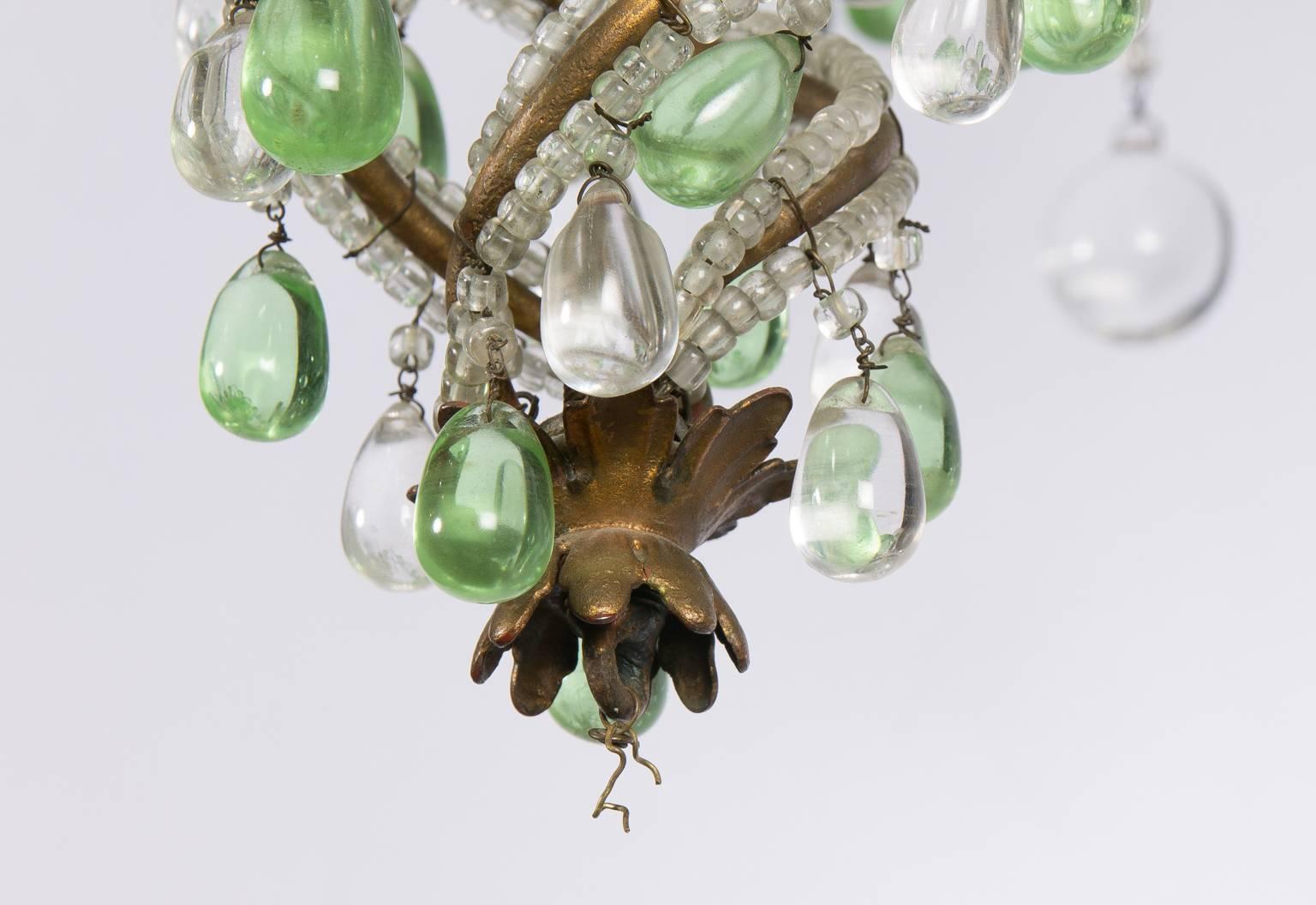Green and White Six-Light Crystal Chandelier 5