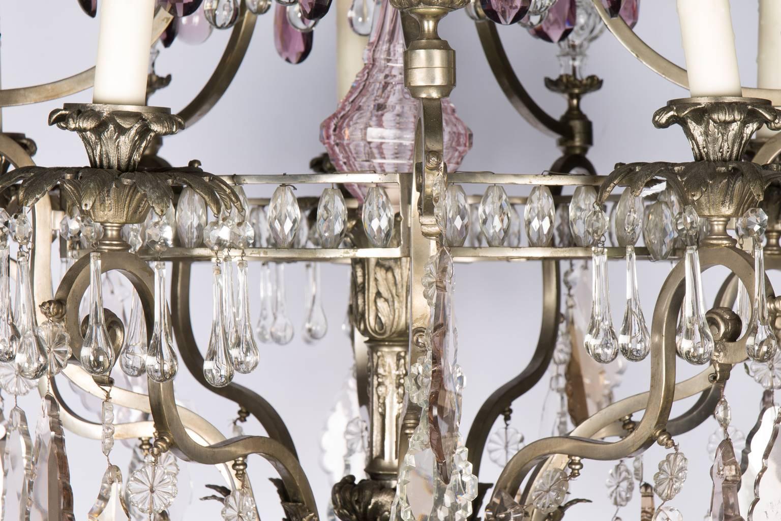 Early 20th century, Rococo style multicolored crystal chandelier.
  