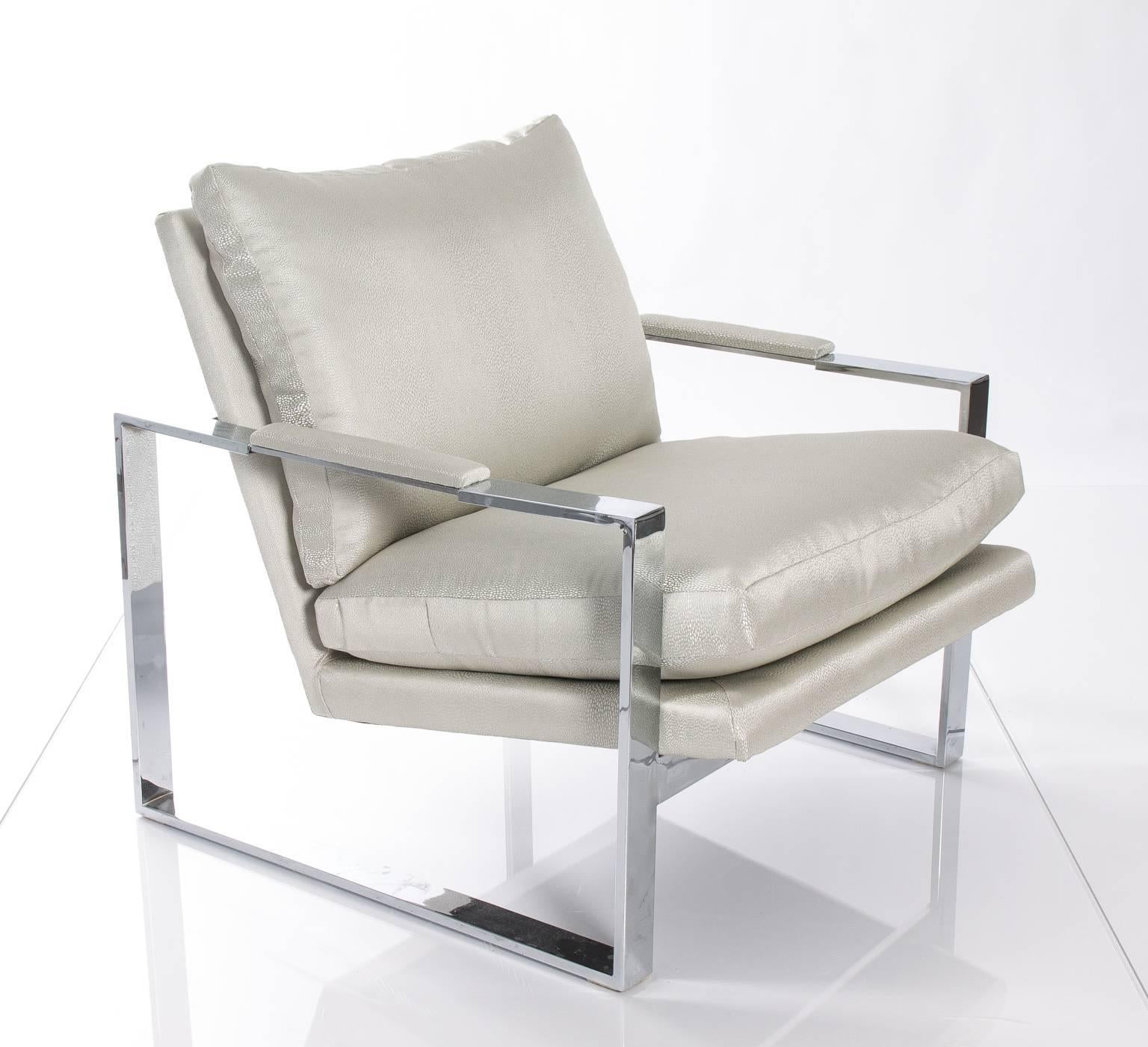 Chrome Milo Baughman Upholstered Chairs