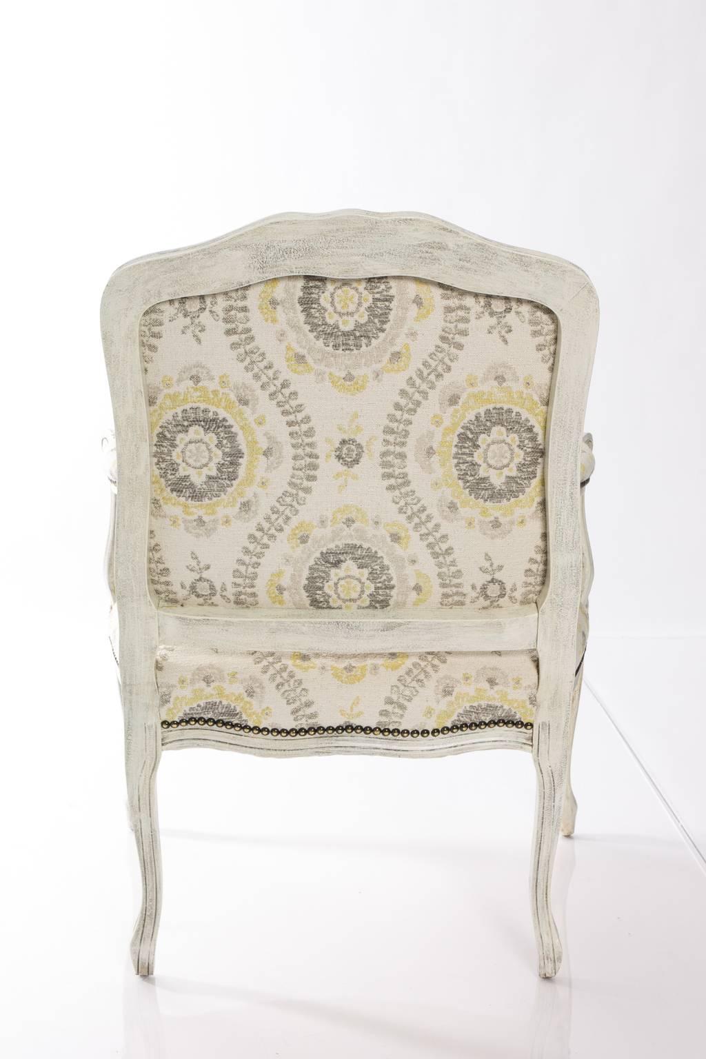 Upholstery Painted Open Armchair with Indian Flower Fabric