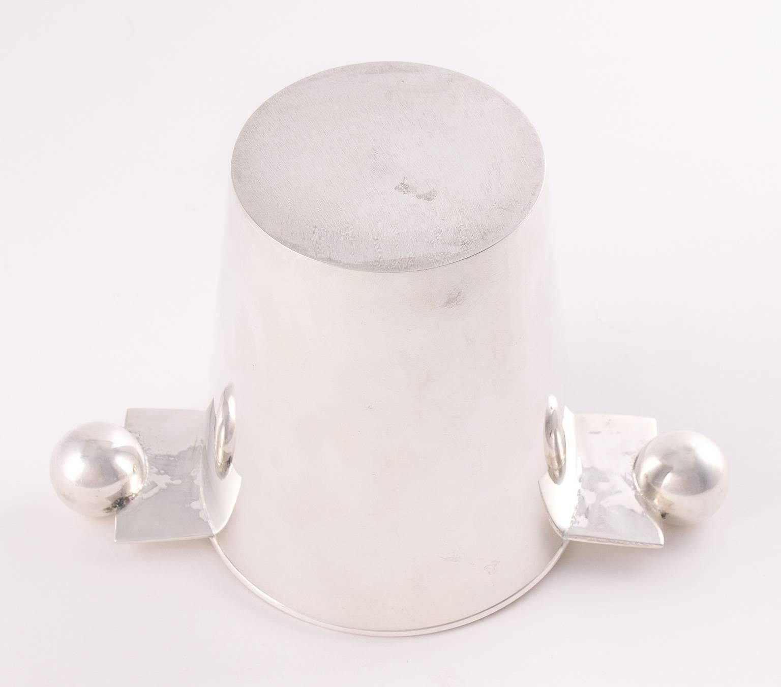 English Art Deco silver plate ice pail with liner.
 