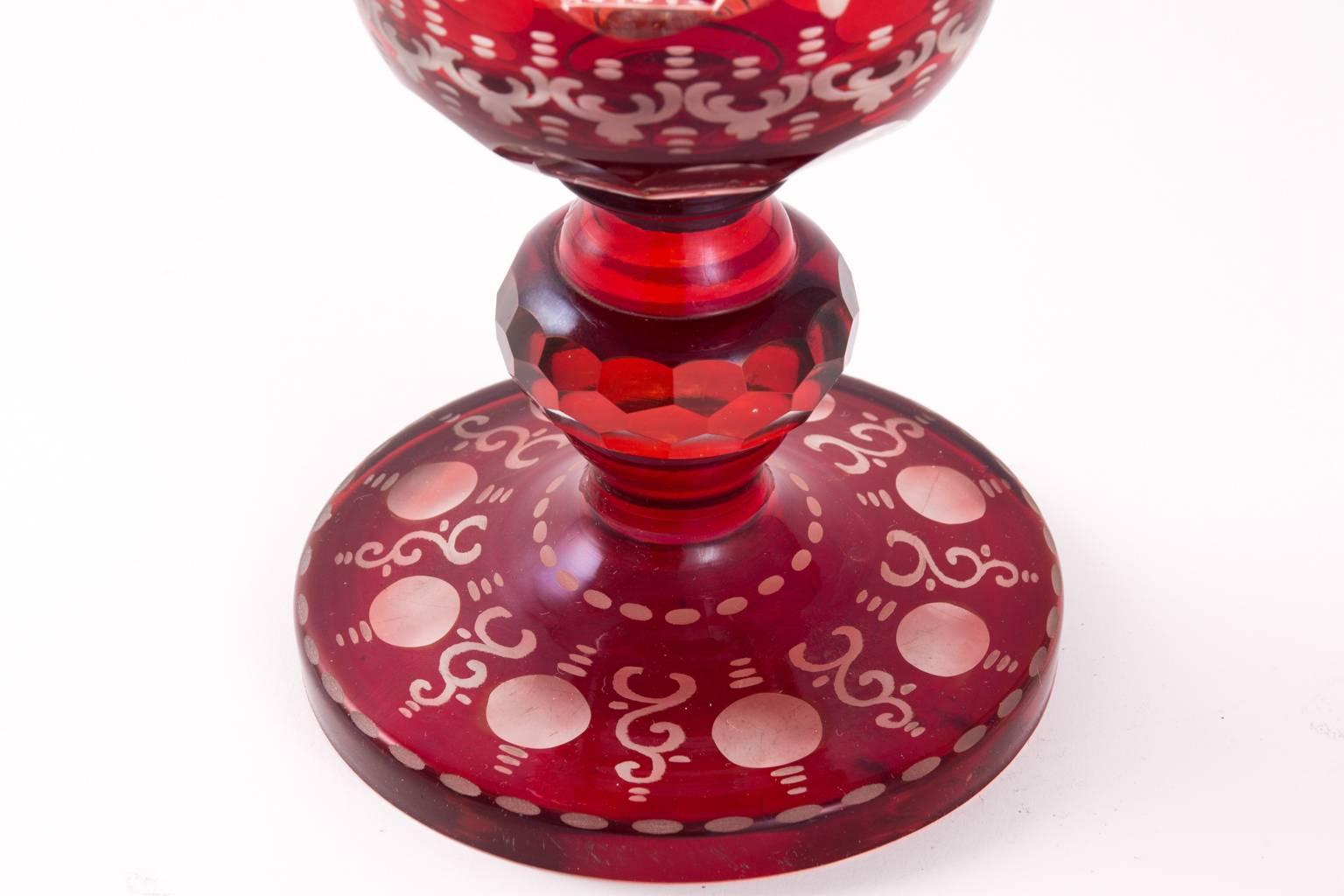 Art Nouveau 19th Century Bohemian Ruby Glass Urns