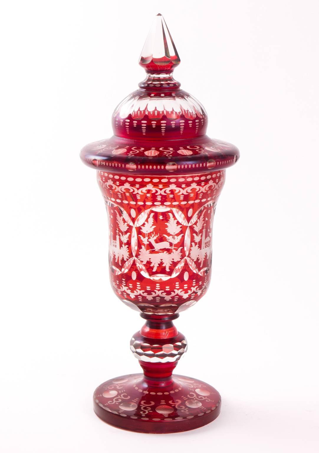 Crystal 19th Century Bohemian Ruby Glass Urns