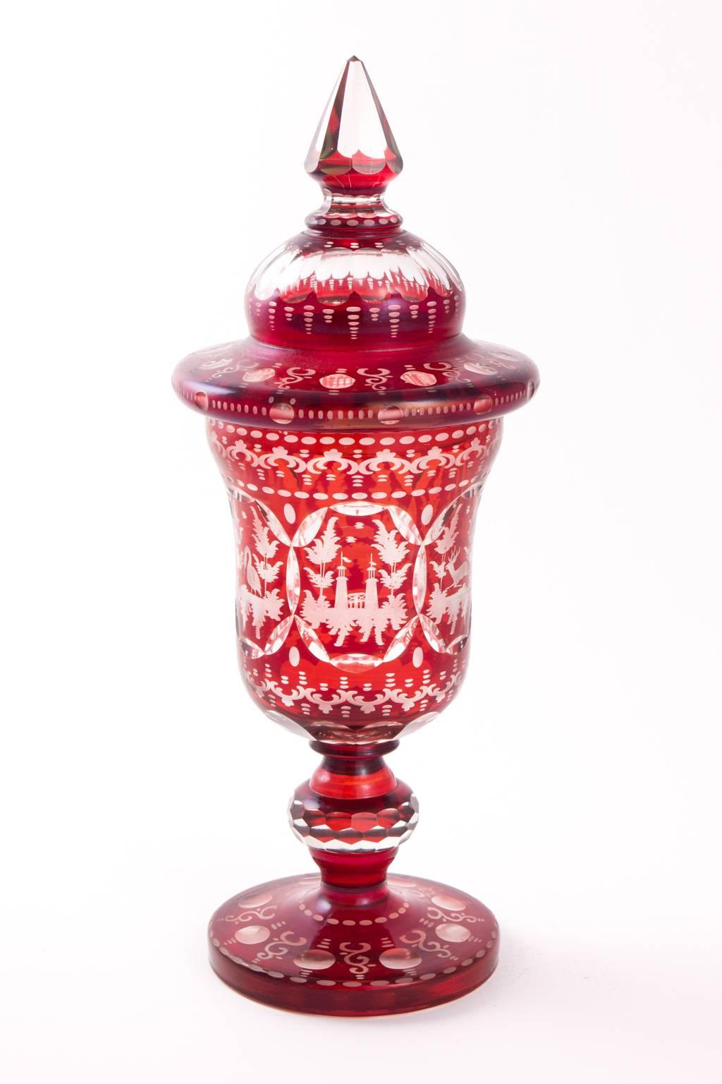 19th Century Bohemian Ruby Glass Urns 1
