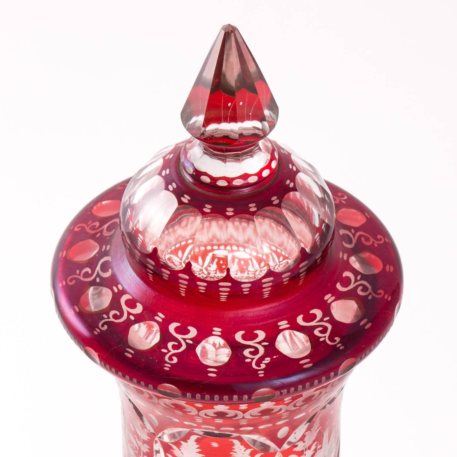 19th Century Bohemian Ruby Glass Urns 2