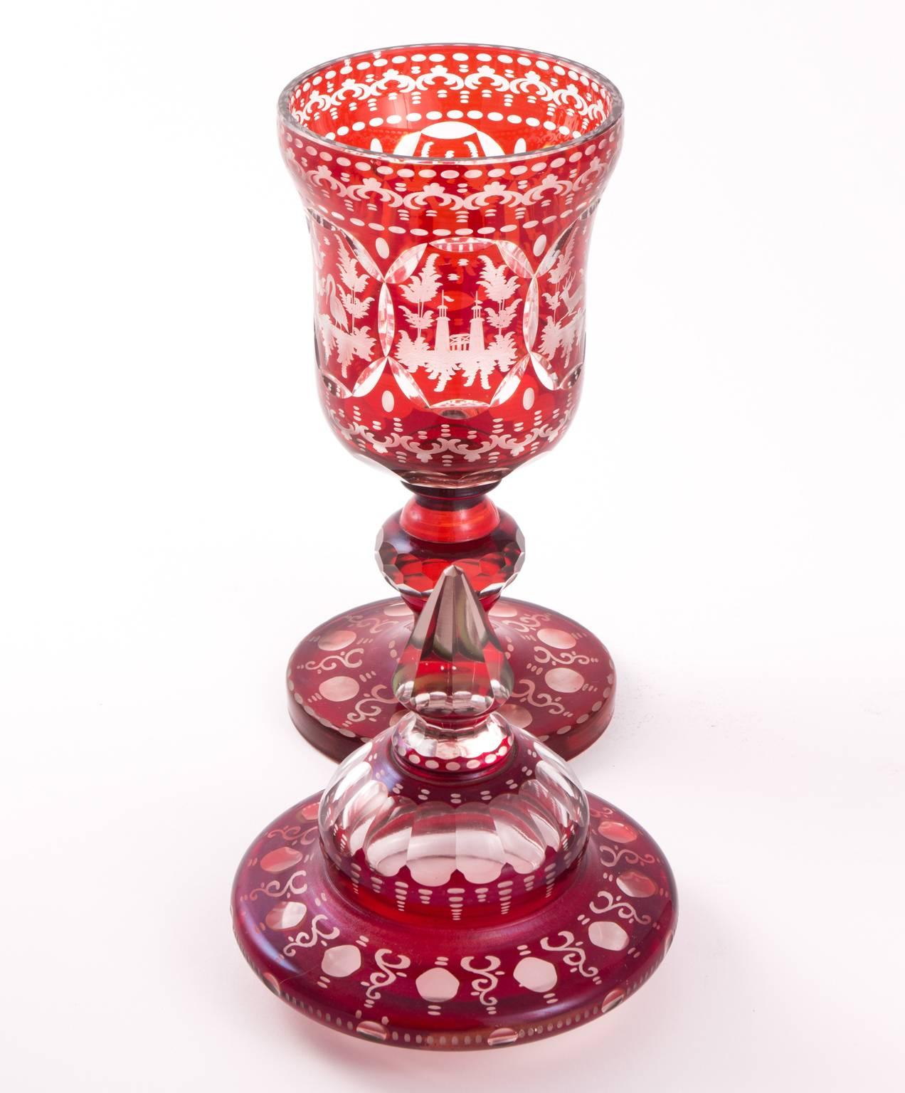 19th Century Bohemian Ruby Glass Urns 3