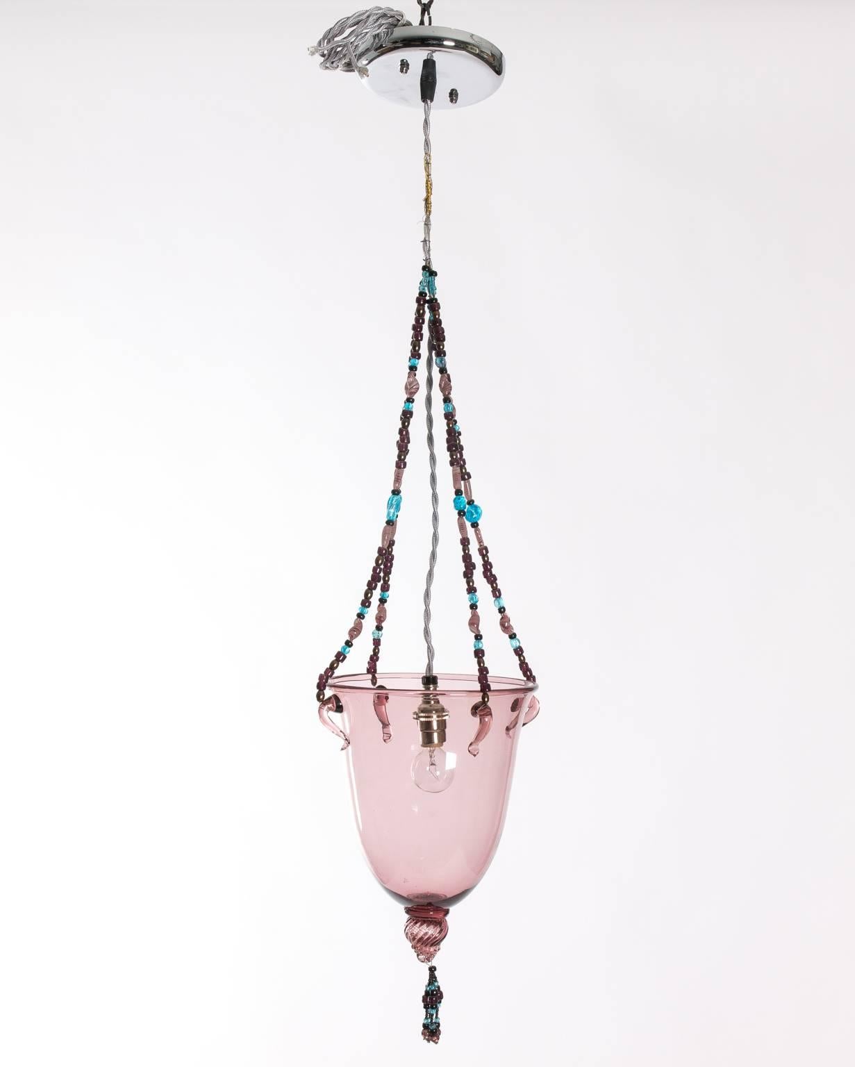 Pair of Italian Murano Glass Bell Jar Pendants 1