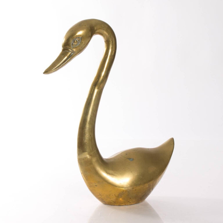 Vintage 2 Solid Brass Geese Pair Duck Figurines MCM Brass Goose