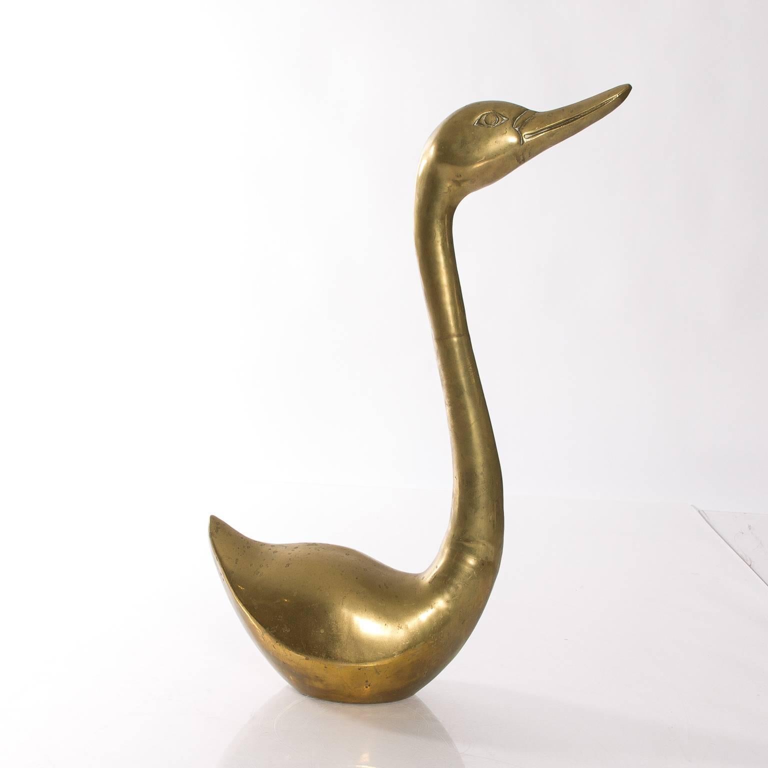 20th Century Pair of Brass Geese